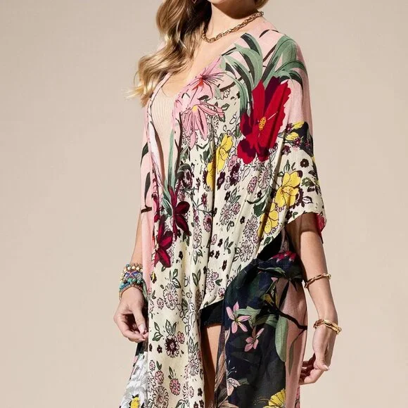 Floral Print Kimono Lightweight Boho Duster Airy Cardigan - Picture 2 of 8